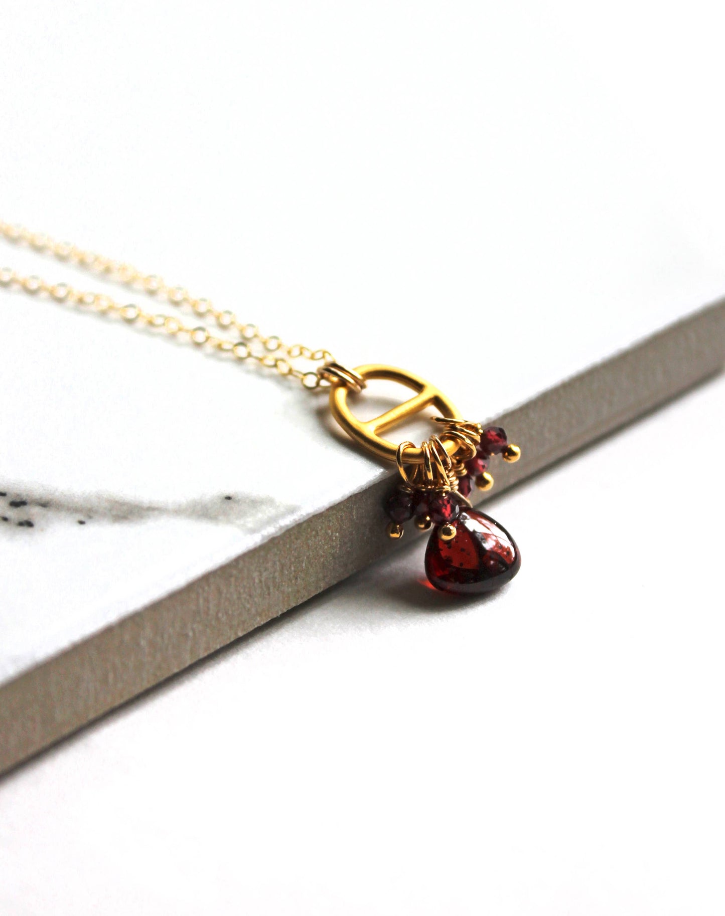 Garnet Tab Necklace | Red Garnet Necklace