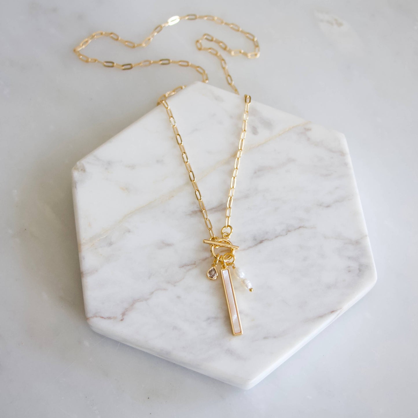 Mother of Pearl Charm Toggle Necklace