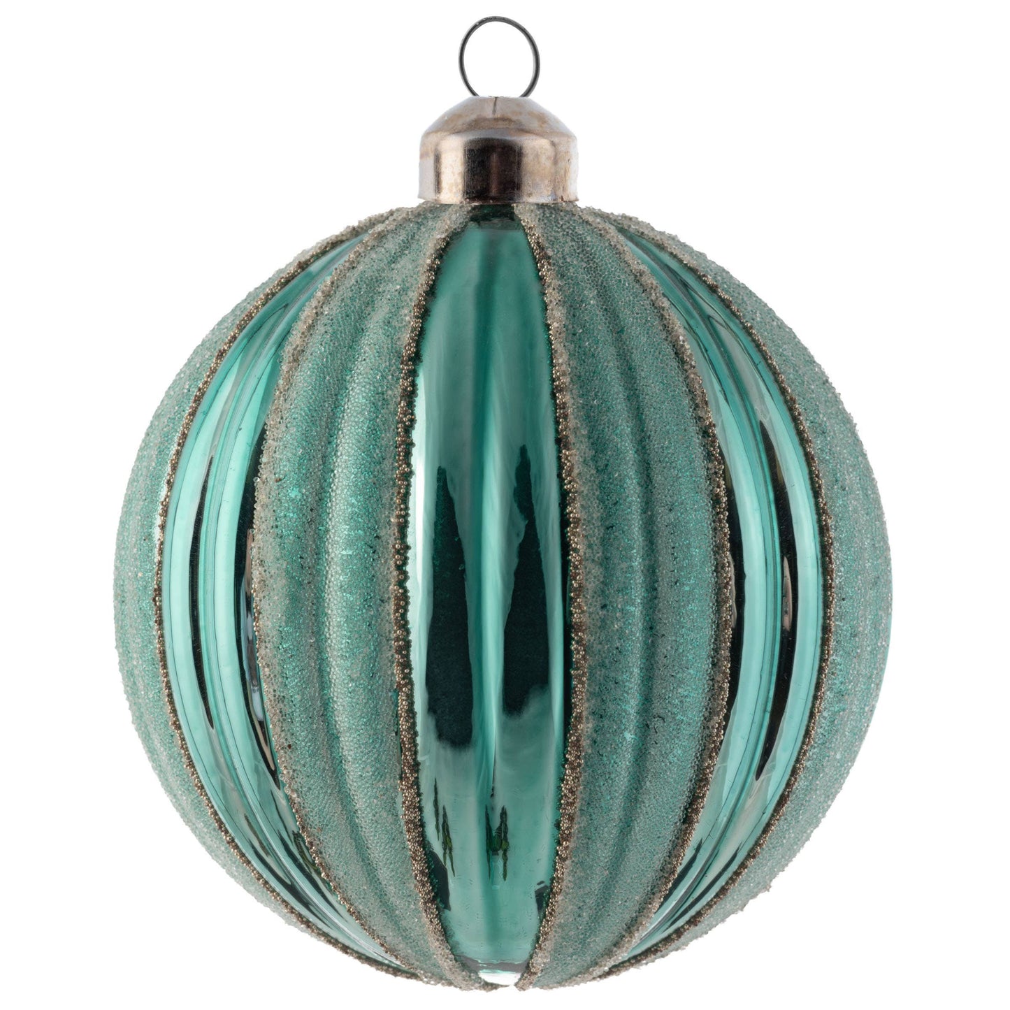 Matte Striped Fluted Teal Ornament
