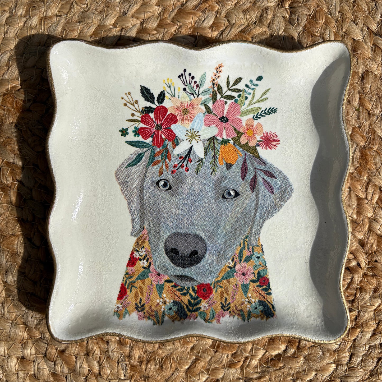 Scalloped Catch-All Tray (Dog with Flower Crown)