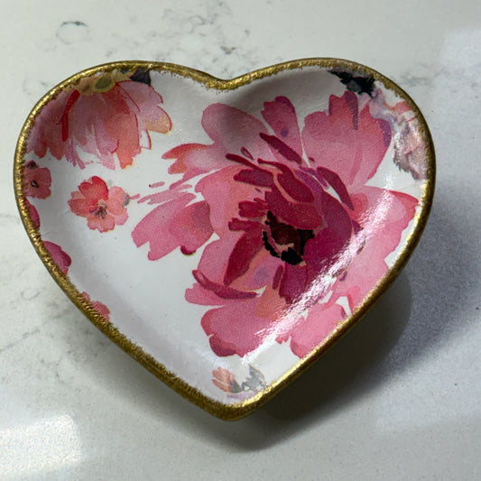 Heart Trinket Dish - Pink & Green Floral
