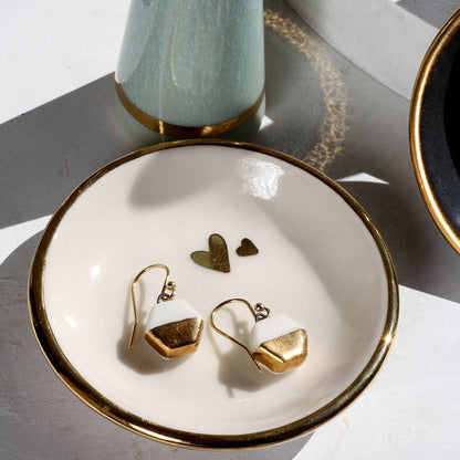 Double Heart Ring Dish | Handmade pottery with Gold