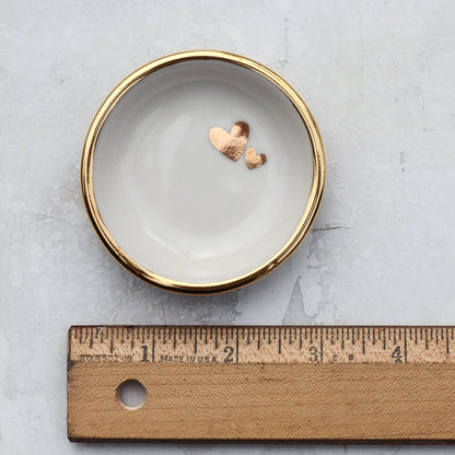 Double Heart Ring Dish | Handmade pottery with Gold