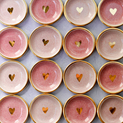 Pink Heart Ring Dish | Handmade Pottery trinket with Gold