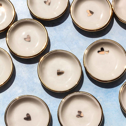 Double Heart Ring Dish | Handmade pottery with Gold