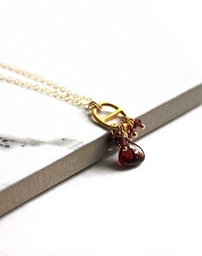 Garnet Tab Necklace | Red Garnet Necklace