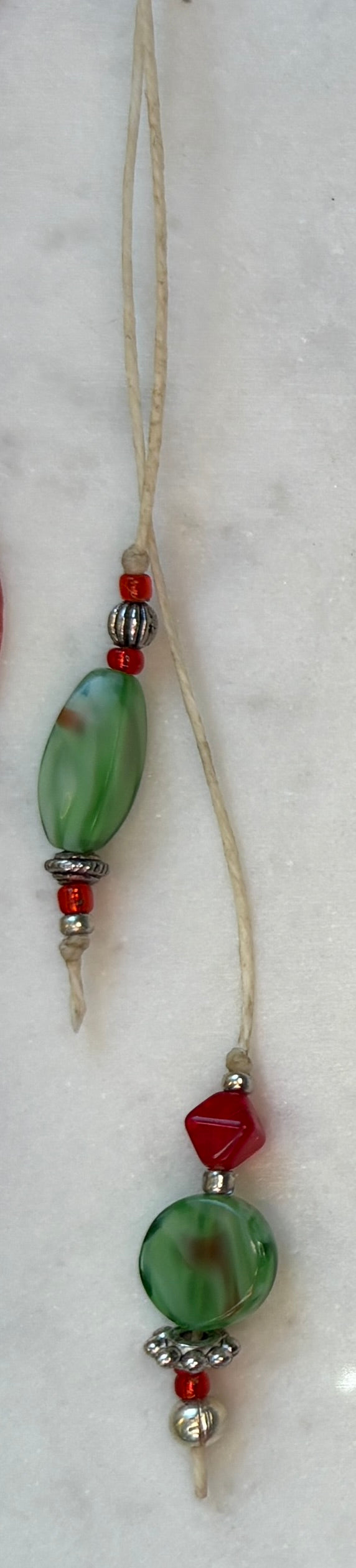 Beaded Bookmark (handmade) - Green & Red