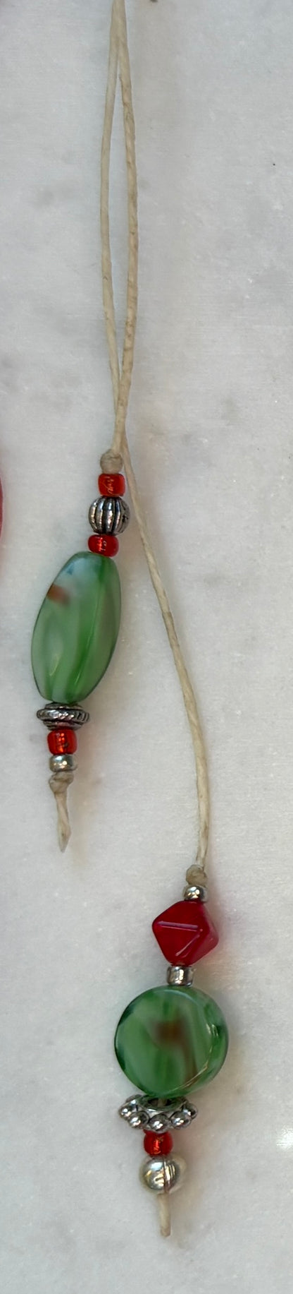 Beaded Bookmark (handmade) - Green & Red