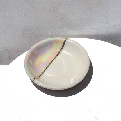 Dipped Iridescent Ring Dish | Handmade Pottery with Gold