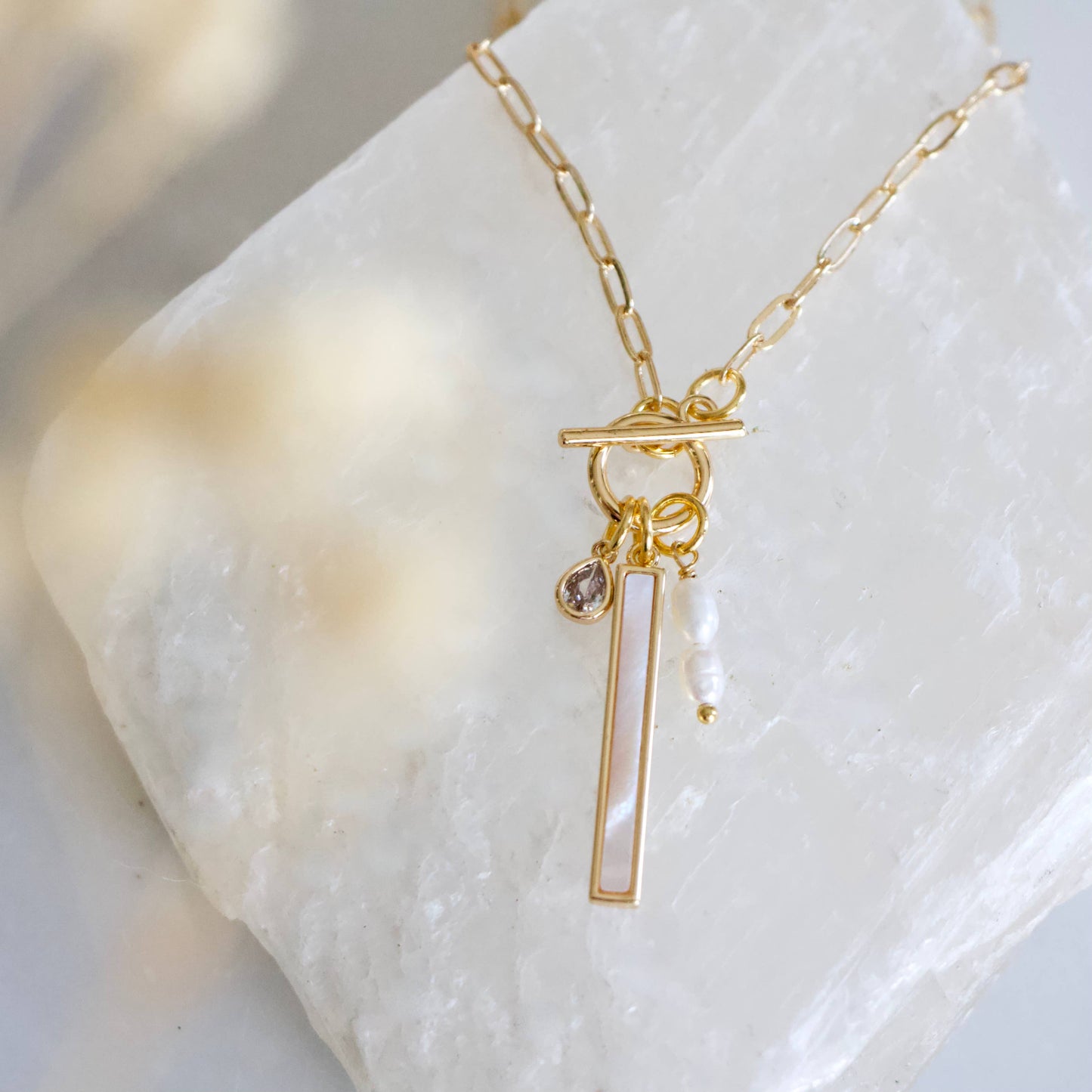 Mother of Pearl Charm Toggle Necklace 