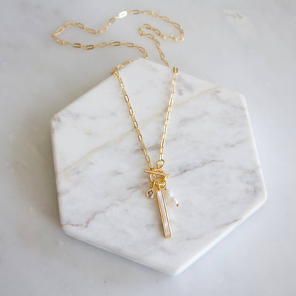 Mother of Pearl Charm Toggle Necklace 