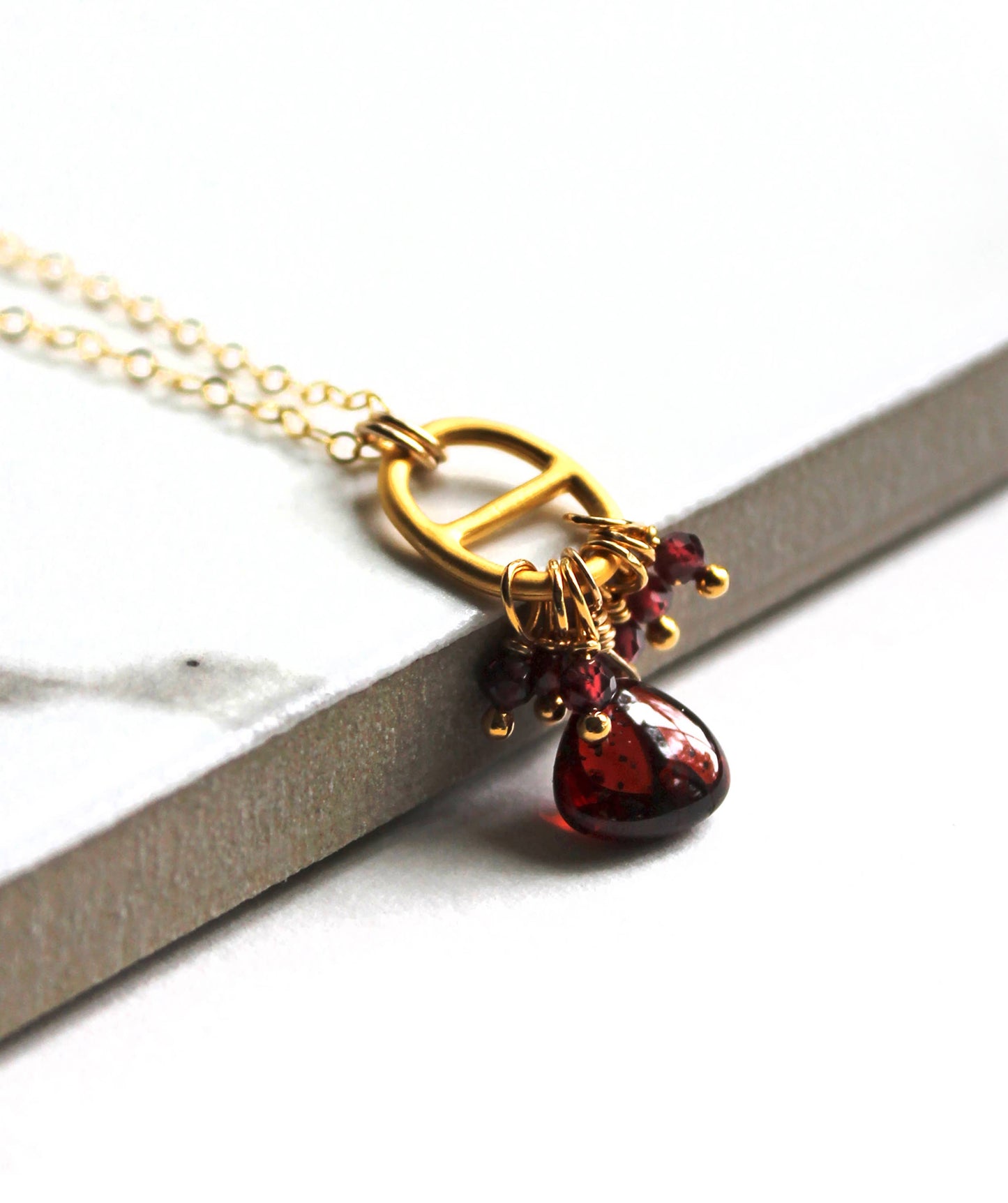 Garnet Tab Necklace | Red Garnet Necklace