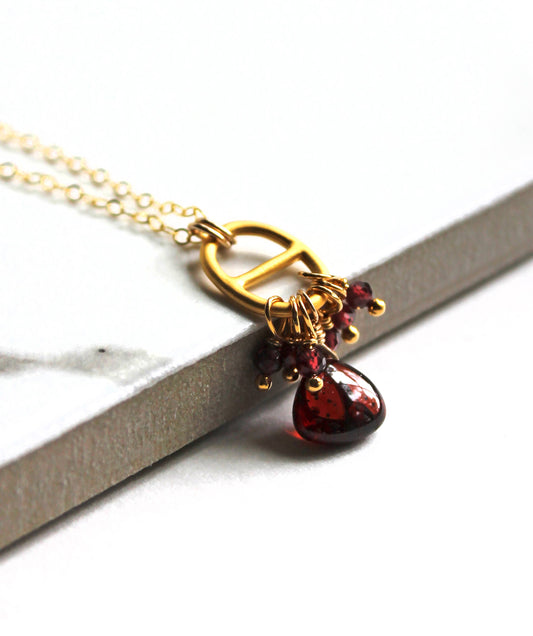 Garnet Tab Necklace | Red Garnet Necklace