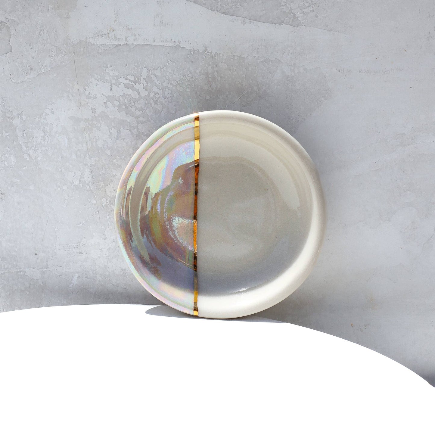 Dipped Iridescent Ring Dish | Handmade Pottery with Gold