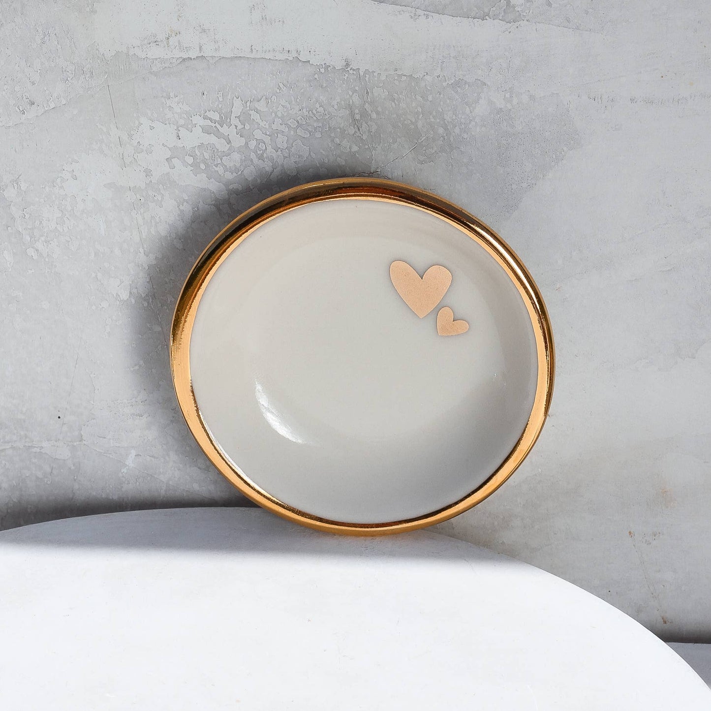 Double Heart Ring Dish | Handmade pottery with Gold