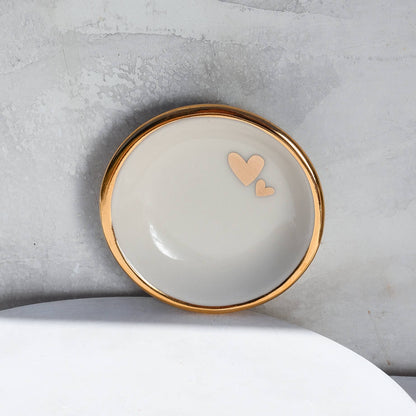 Double Heart Ring Dish | Handmade pottery with Gold