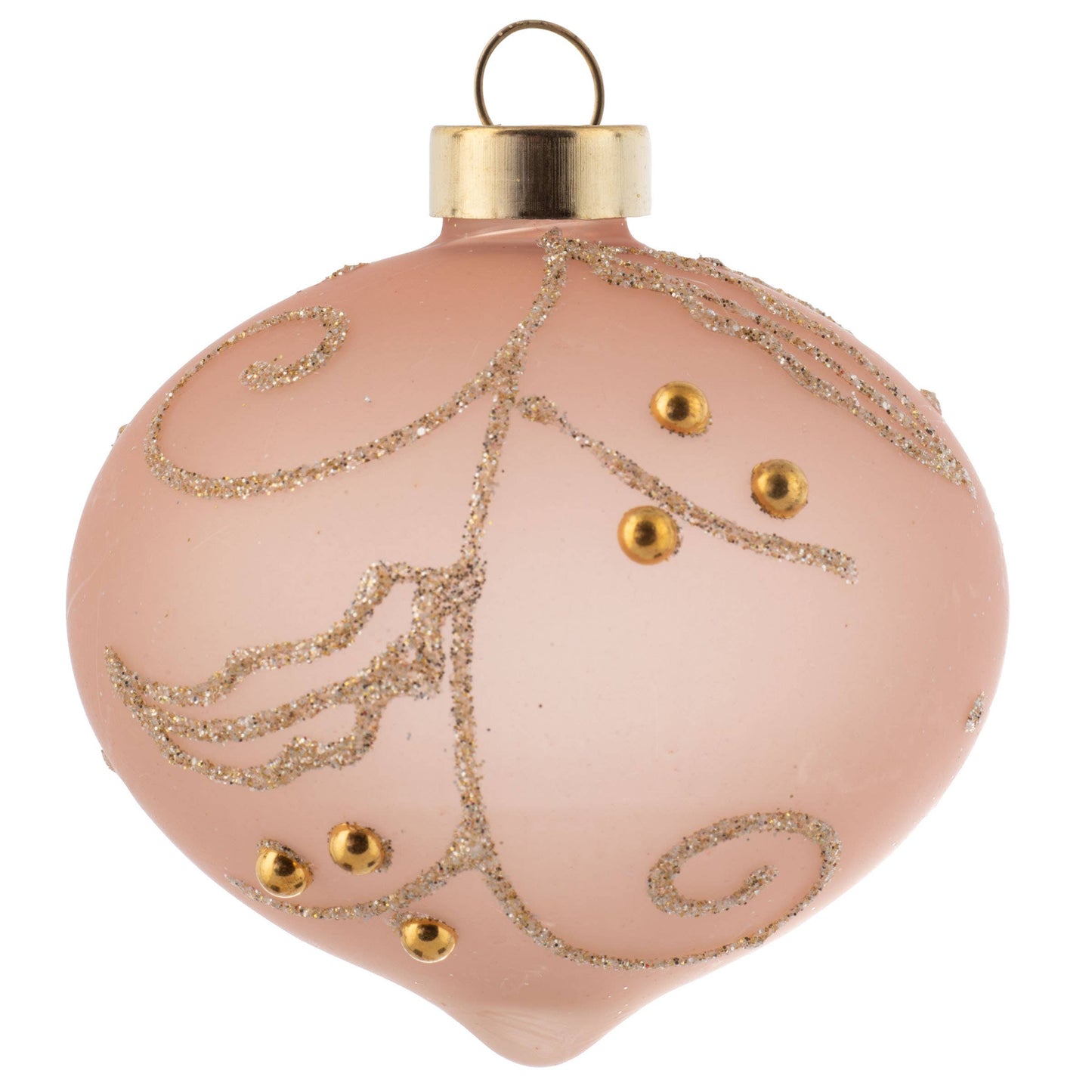 Gold Glitter Leaf Glass Ornament Blush