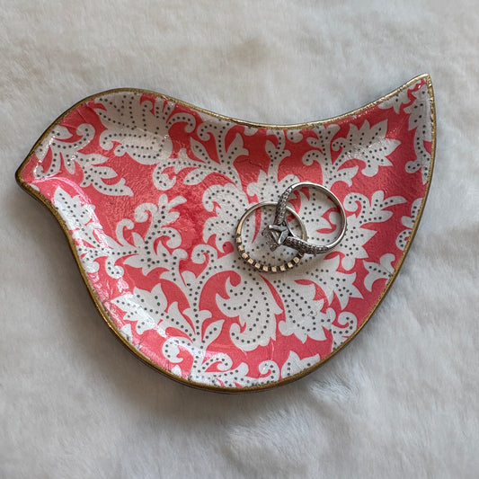 Little Bird Trinket Dish - Bright Pink Paisley