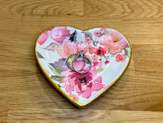Heart Trinket Dish - Pink & Green Floral