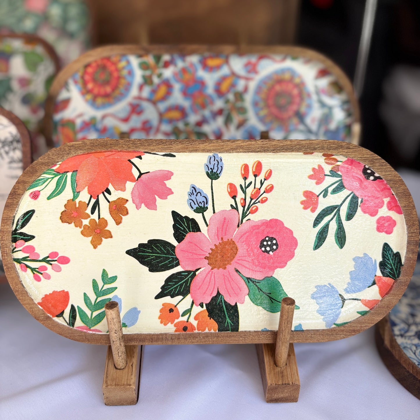Oval Wood Tray (Bold Floral)