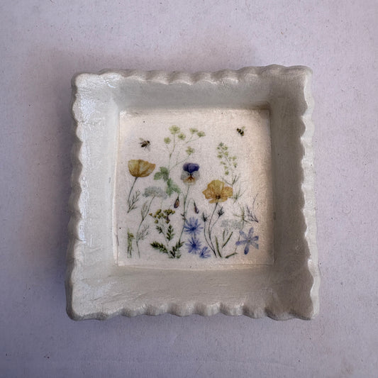 Square Ring Dish - Scalloped Edge (Wildflowers)