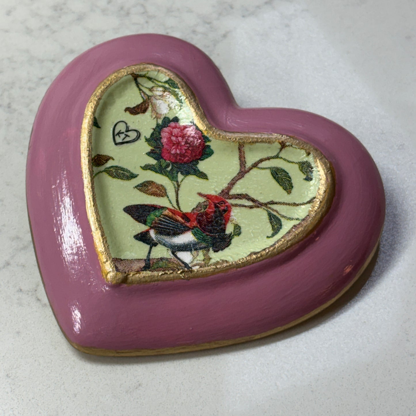 Petite Heart Trinket Tray (Birds)