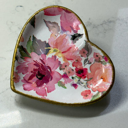 Heart Trinket Dish - Pink & Green Floral