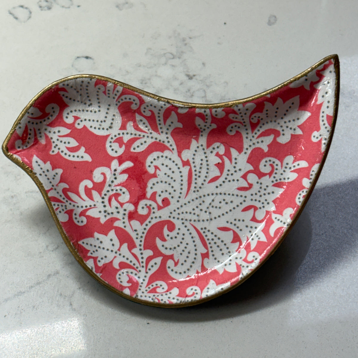 Little Bird Trinket Dish - Bright Pink Paisley
