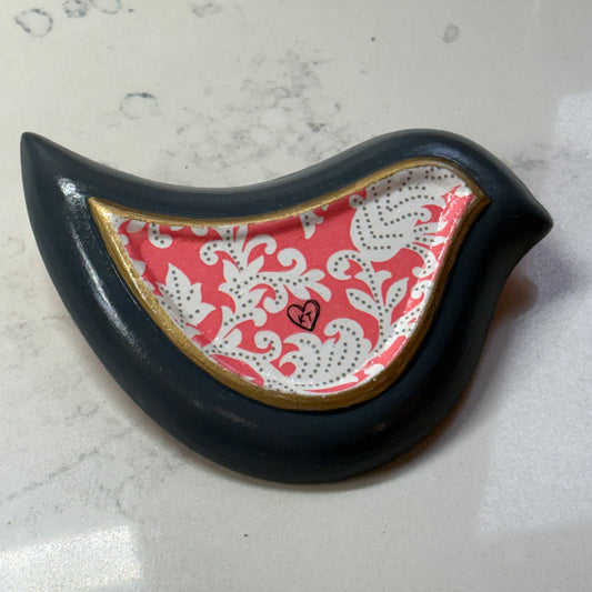 Little Bird Trinket Dish - Bright Pink Paisley