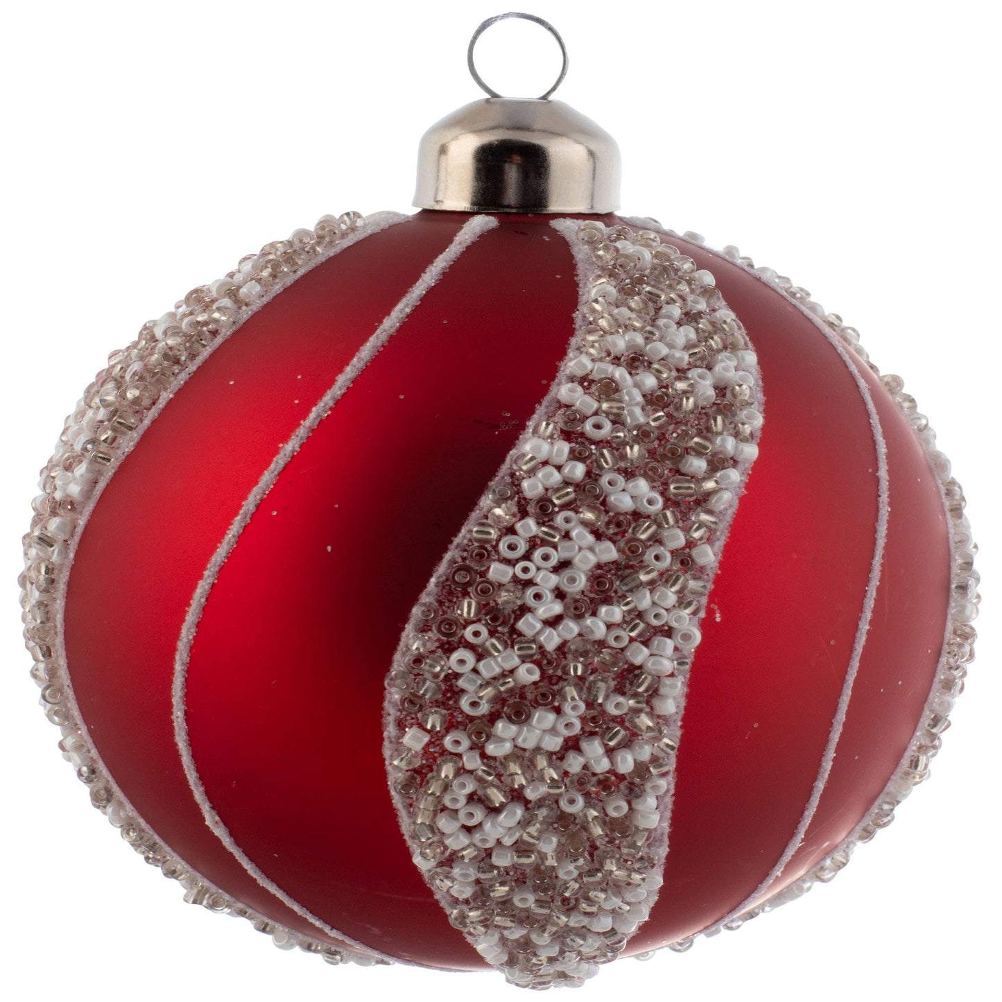 White Bead Striped Red Ornament