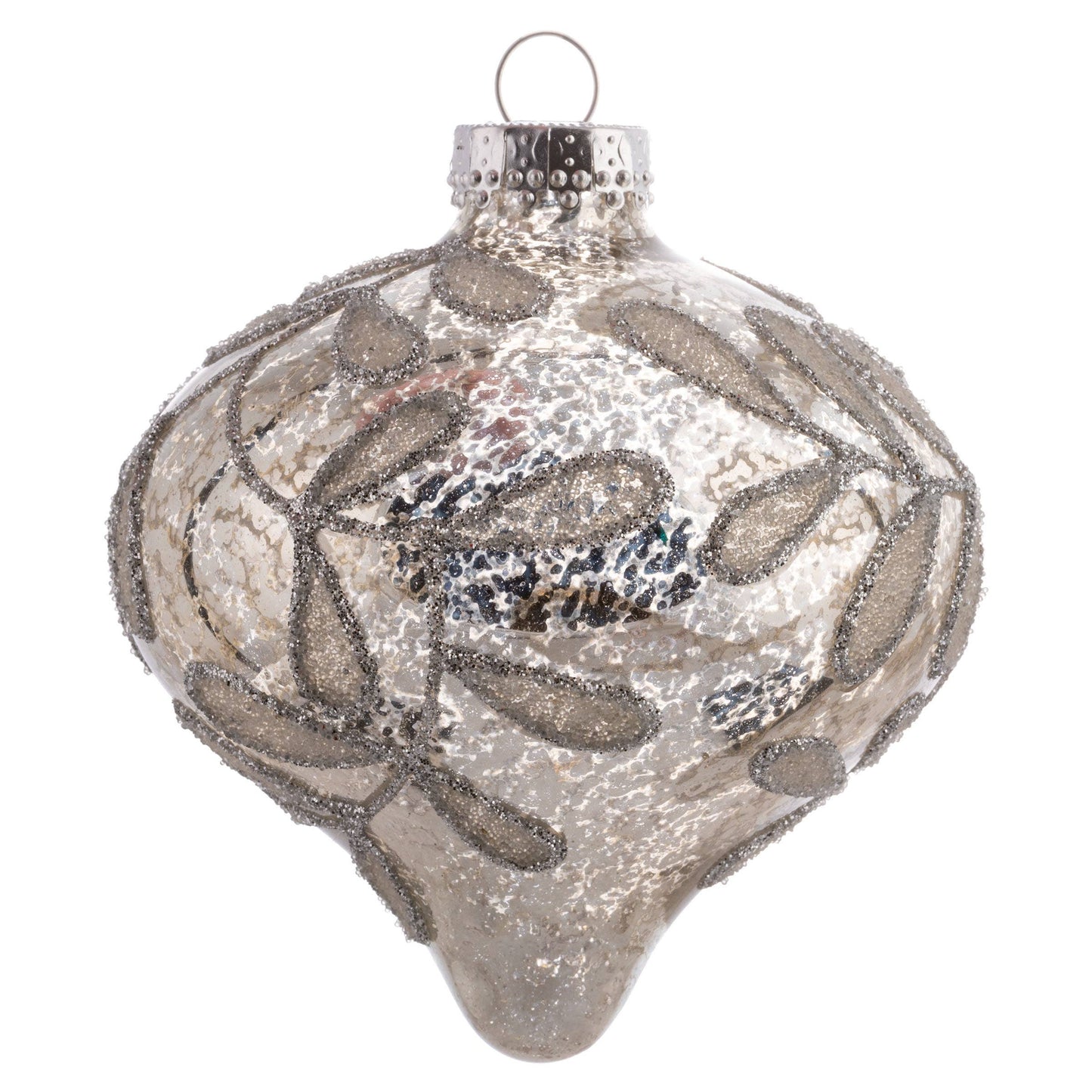 Glitter Leaf Glass Ball Ornament 4" Silver Mercury