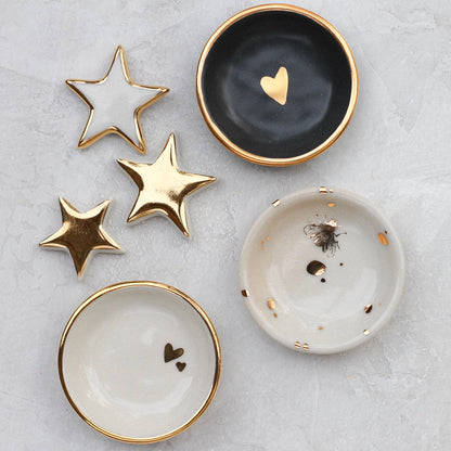 Double Heart Ring Dish | Handmade pottery with Gold