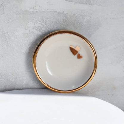 Double Heart Ring Dish | Handmade pottery with Gold
