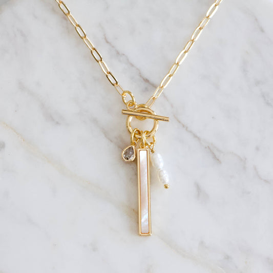 Mother of Pearl Charm Toggle Necklace 