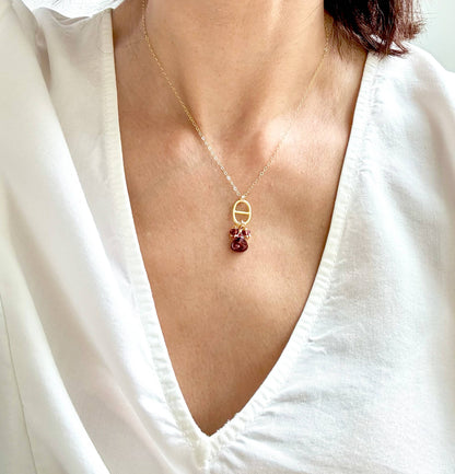 Garnet Tab Necklace | Red Garnet Necklace